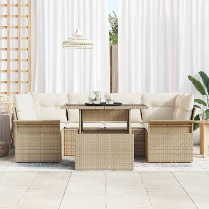 Havesofa Sæt 7 stk. Beige [Syntetisk]: Poly Rattan
