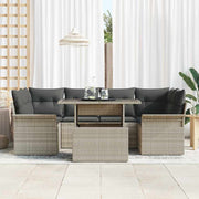Havesofa Sæt med pude med opbevaring 7 pcs Lysegrå Poly rattan