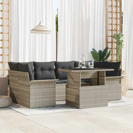 Havesofa Sæt 7 stk. Lysegrå [Syntetisk]: Poly Rattan