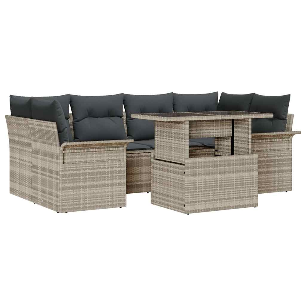 Havesofa Sæt med pude med opbevaring 7 pcs Lysegrå Poly rattan