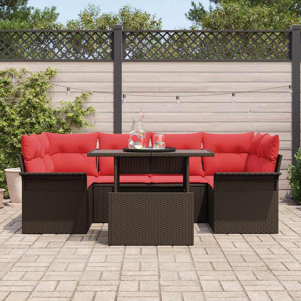 Havesofa Sæt med pude med opbevaring 7 pcs Brun Poly Rattan