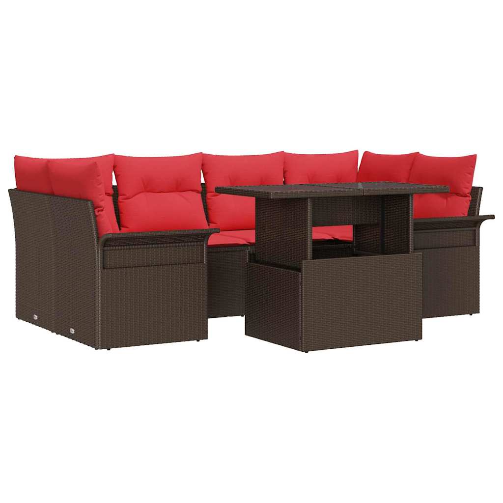 Havesofa Sæt med pude med opbevaring 7 pcs Brun Poly Rattan