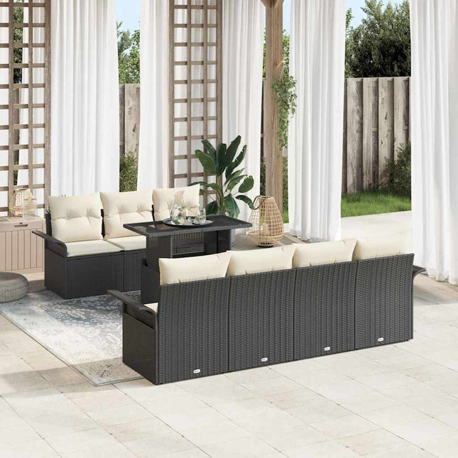 Havesofa Sæt med pude med opbevaring 8 pcs Sort Poly Rattan