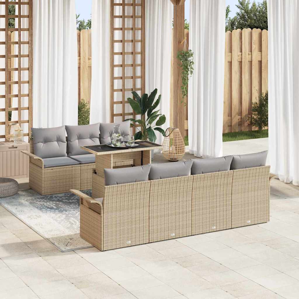 Havesofa Sæt med pude med opbevaring 8 pcs Beige Poly rattan
