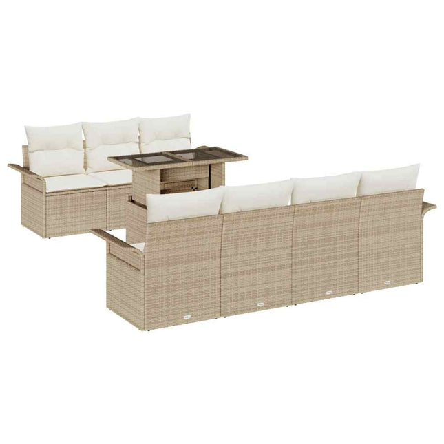 Havesofa Sæt med pude med opbevaring 8 pcs Beige Poly Rattan