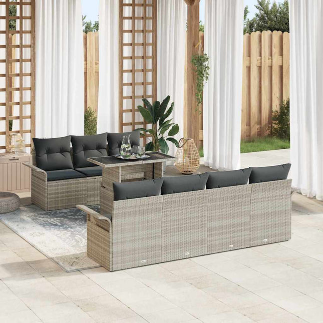 Havesofa Sæt med pude med opbevaring 8 pcs Lysegrå Poly Rattan