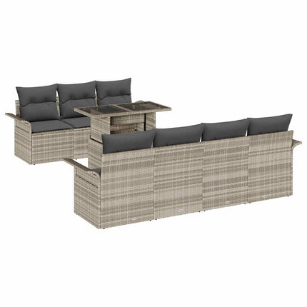 Havesofa Sæt 8 stk. Lysegrå [Syntetisk]: Poly Rattan