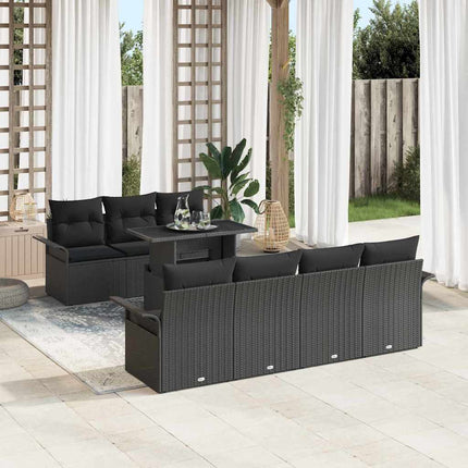 Havesofa Sæt med pude med opbevaring 8 pcs Sort Poly Rattan