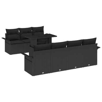 Havesofa Sæt med pude med opbevaring 8 pcs Sort Poly Rattan