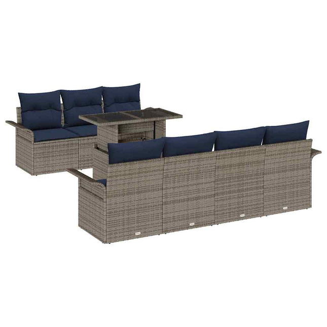 Havesofa Sæt med pude med opbevaring 8 pcs Grå Poly Rattan