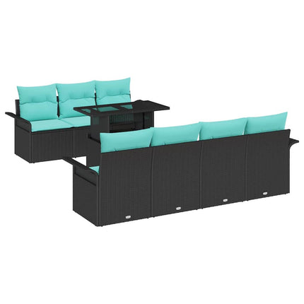 Havesofa Sæt med pude med opbevaring 8 pcs Sort Poly Rattan