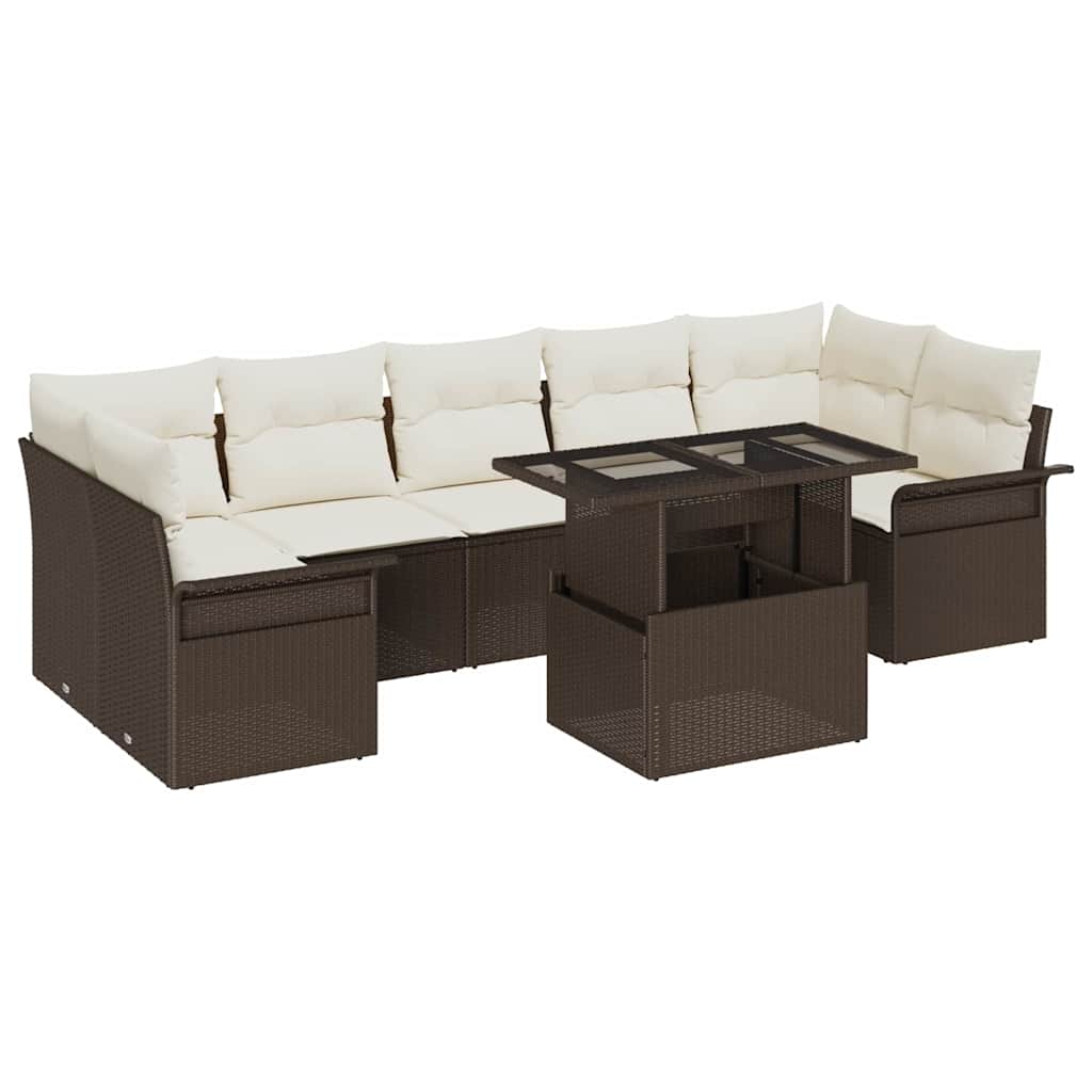 Havesofa Sæt med pude med opbevaring 8 pcs Brun Poly rattan