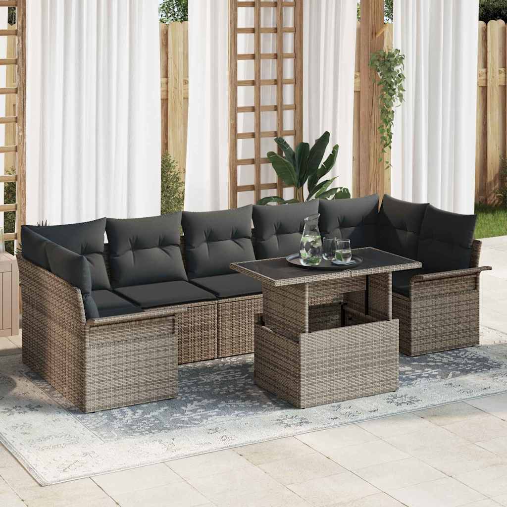 Havesofa Sæt med pude med opbevaring 8 pcs Grå Poly rattan