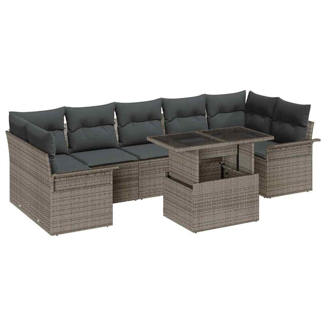 Havesofa Sæt med pude med opbevaring 8 pcs Grå Poly rattan
