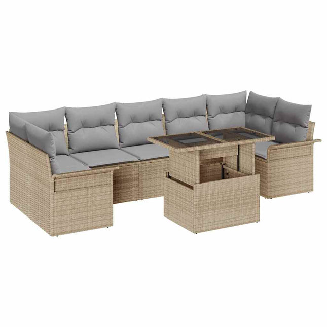 Havesofa Sæt med pude med opbevaring 8 pcs Beige Poly rattan