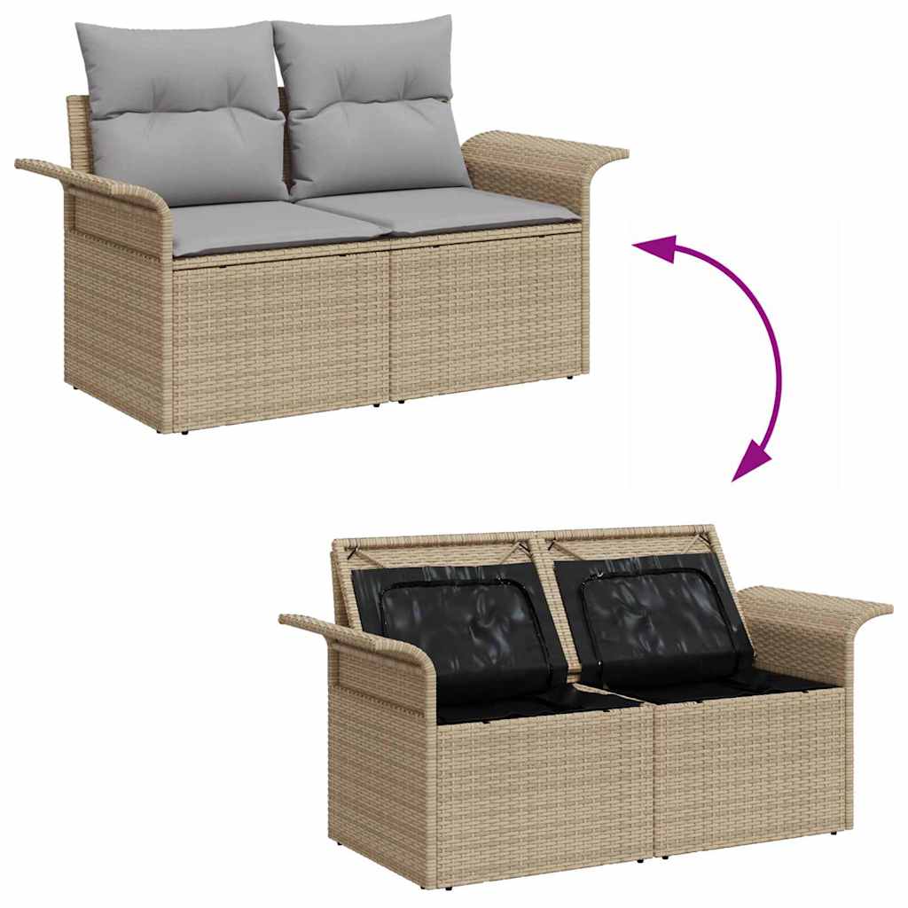 Havesofa Sæt med pude med opbevaring 8 pcs Beige Poly rattan