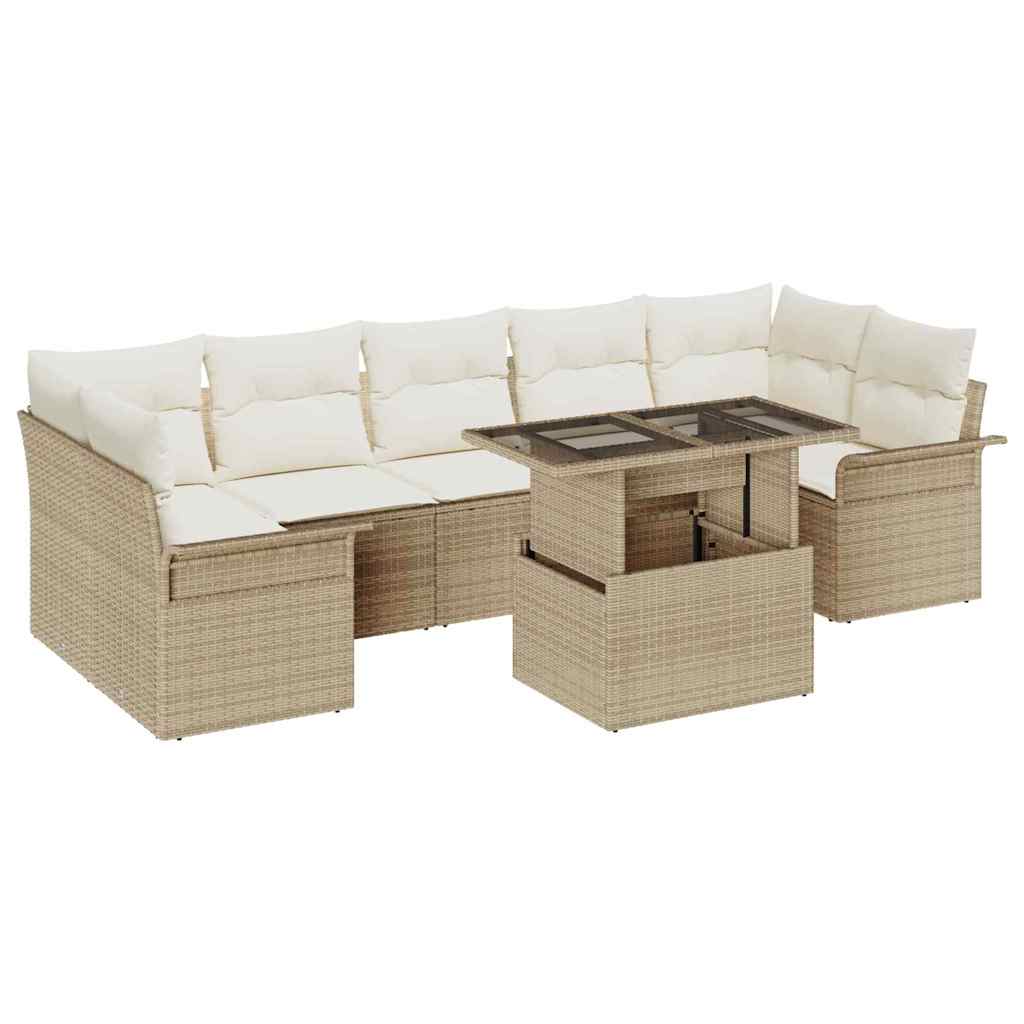 Havesofa Sæt med pude med opbevaring 8 pcs Beige Poly Rattan