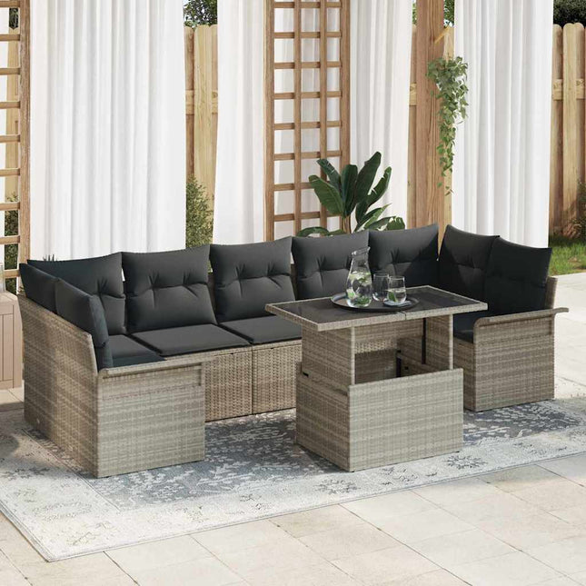 Havesofa Sæt med pude med opbevaring 8 pcs Lysegrå Poly rattan