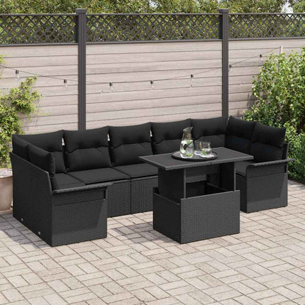 Havesofa Sæt 8 stk. Sort [Syntetisk]: Poly Rattan