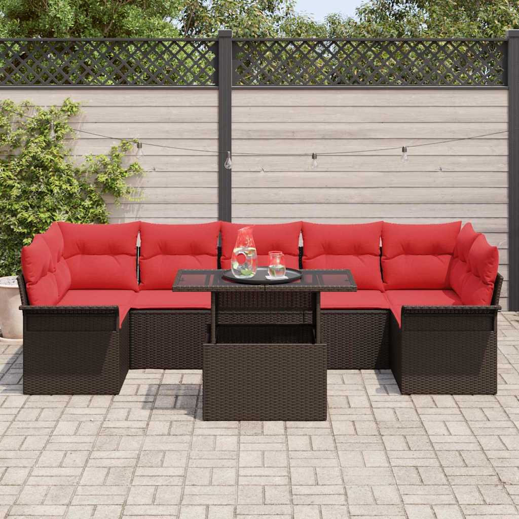 Havesofa Sæt med pude med opbevaring 8 pcs Brun Poly Rattan