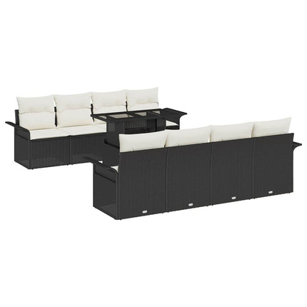 Havesofa Sæt 9 stk. Sort [Syntetisk]: Poly Rattan