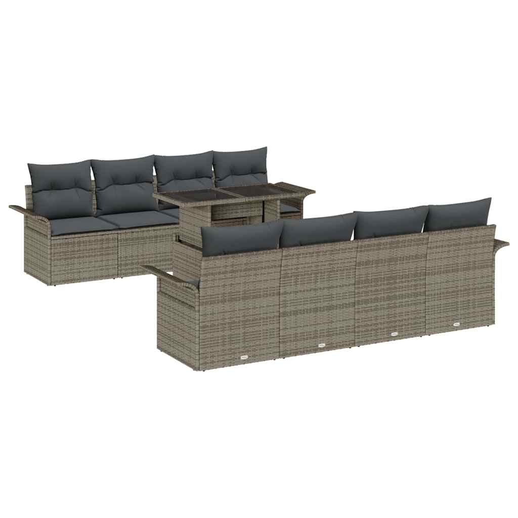 Havesofa Sæt med pude med opbevaring 9 pcs Grå Poly Rattan