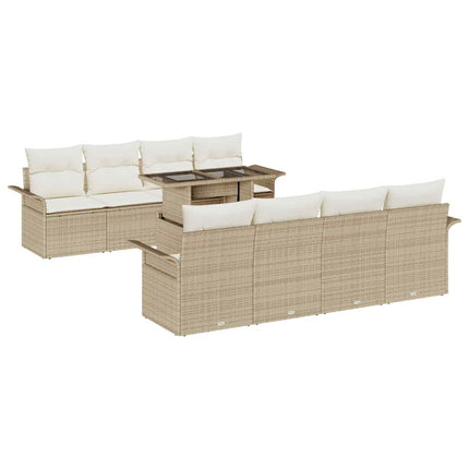 Havesofa Sæt 9 stk. Beige [Syntetisk]: Poly Rattan