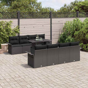 Havesofa Sæt med pude med opbevaring 9 pcs Sort Poly Rattan