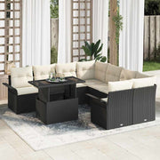 Havesofa Sæt med pude med opbevaring 9 pcs Sort Poly Rattan