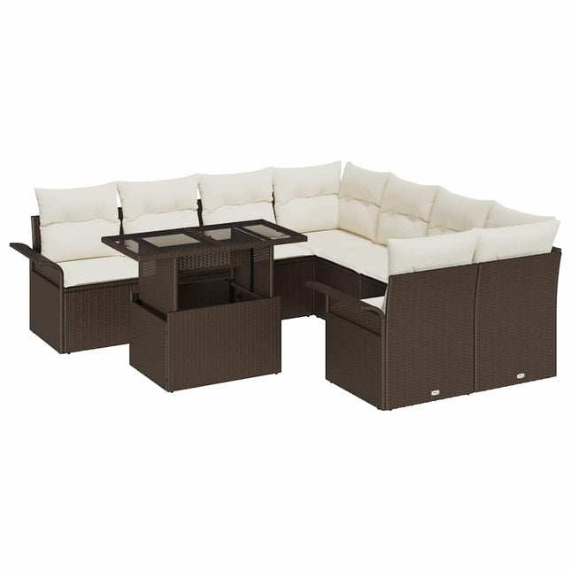 Havesofa Sæt 9 stk. Brun [Syntetisk]: Poly Rattan