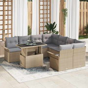 Havesofa Sæt med pude med opbevaring 9 pcs Beige Poly Rattan