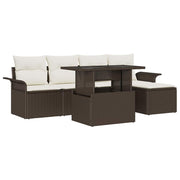 Havesofa Sæt med pude med opbevaring 6 pcs Brun Poly rattan