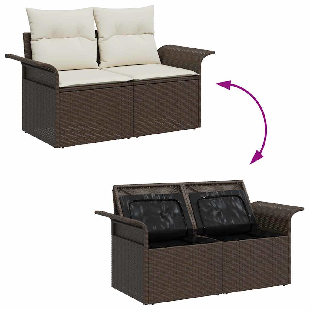 Havesofa Sæt med pude med opbevaring 6 pcs Brun Poly rattan