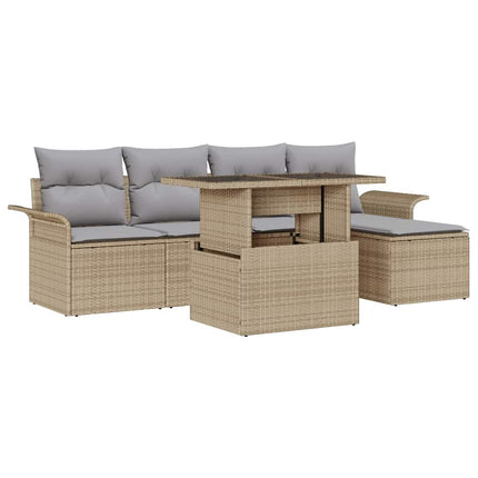 Havesofa Sæt 6 stk. Beige [Syntetisk]: Poly Rattan