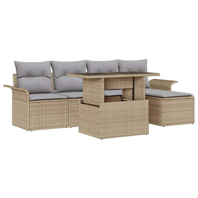 Havesofa Sæt med pude med opbevaring 6 pcs Beige Poly rattan