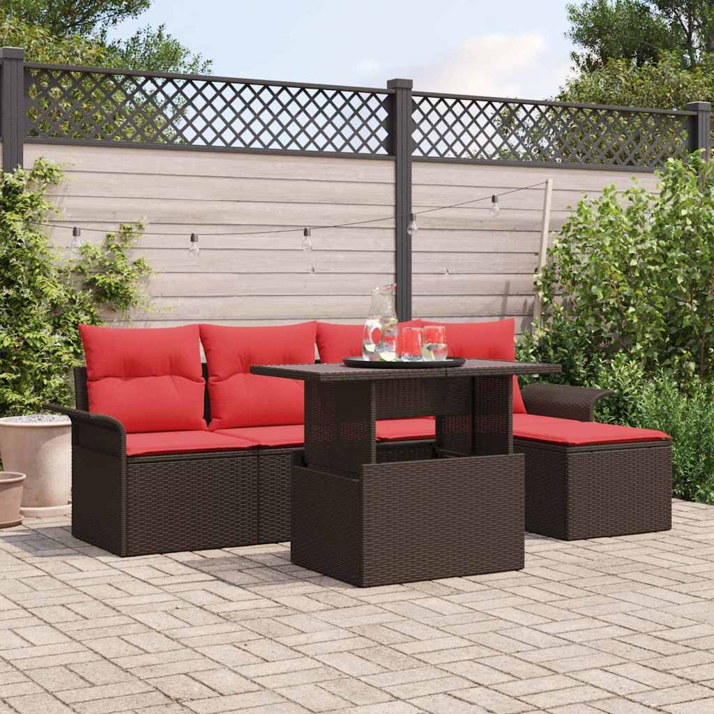Havesofa Sæt med pude med opbevaring 6 pcs Brun Poly rattan