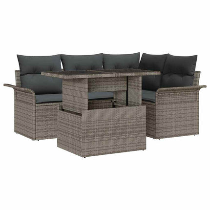 Havesofa Sæt 5 stk. Grå [Syntetisk]: Poly Rattan