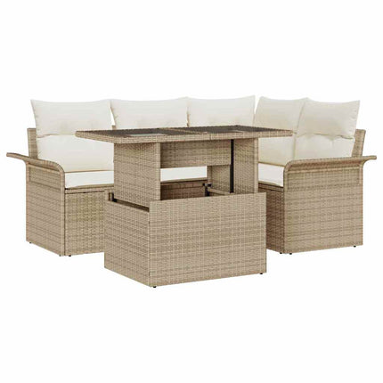 Havesofa Sæt 5 stk. Beige [Syntetisk]: Poly Rattan