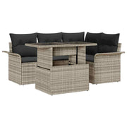 Havesofa Sæt med pude med opbevaring 5 pcs Lysegrå Poly rattan