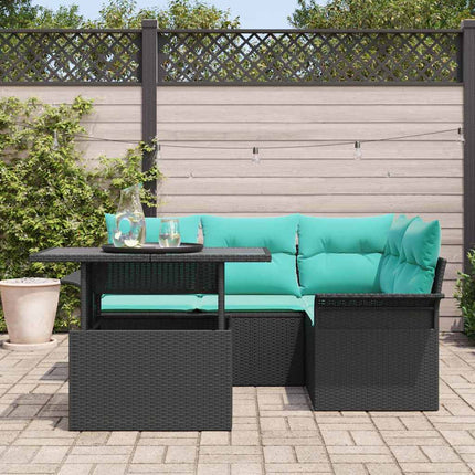 Havesofa Sæt med pude med opbevaring 5 pcs Sort Poly Rattan