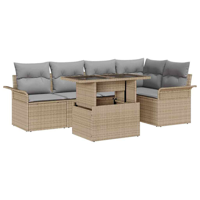 Havesofa Sæt med pude med opbevaring 6 pcs Beige Poly rattan