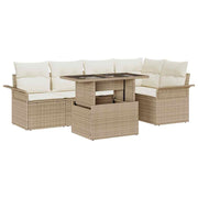 Havesofa Sæt med pude med opbevaring 6 pcs Beige Poly rattan