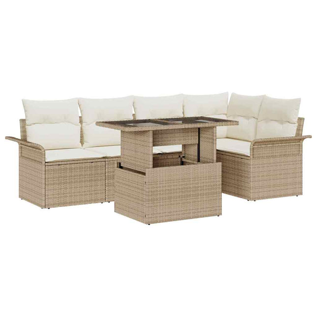 Havesofa Sæt med pude med opbevaring 6 pcs Beige Poly rattan