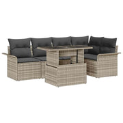 Havesofa Sæt med pude med opbevaring 6 pcs Lysegrå Poly rattan