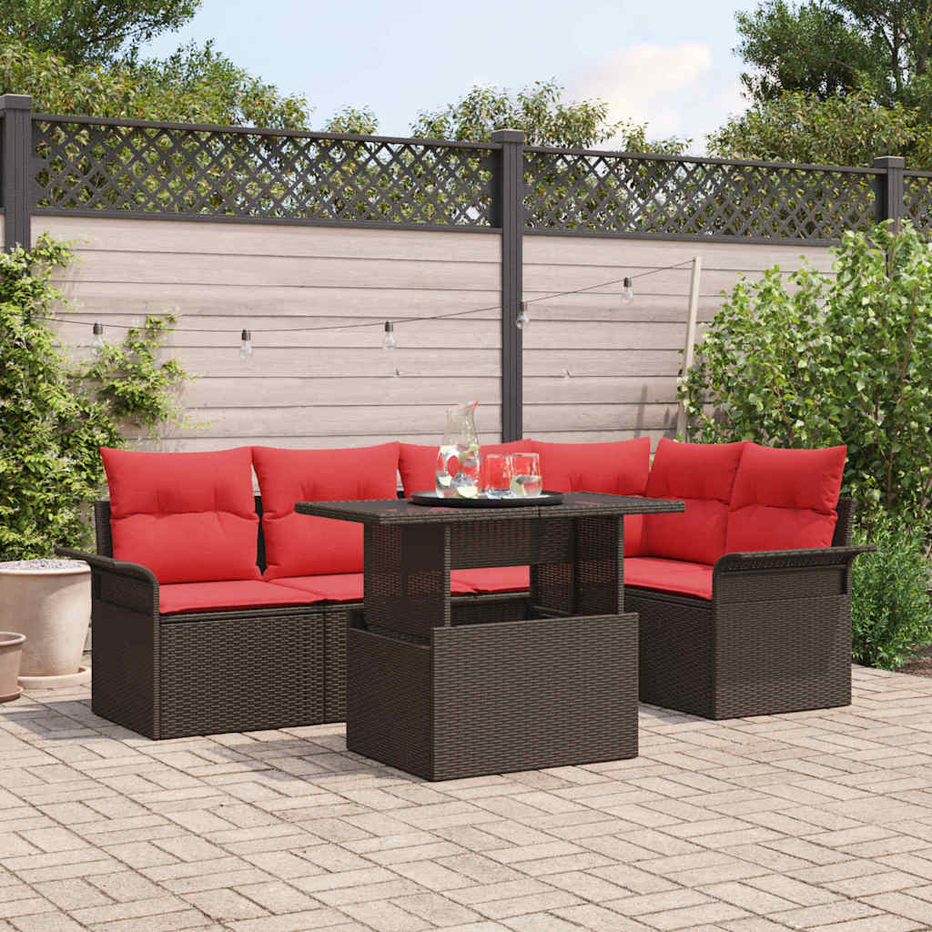 Havesofa Sæt med pude med opbevaring 6 pcs Brun Poly Rattan