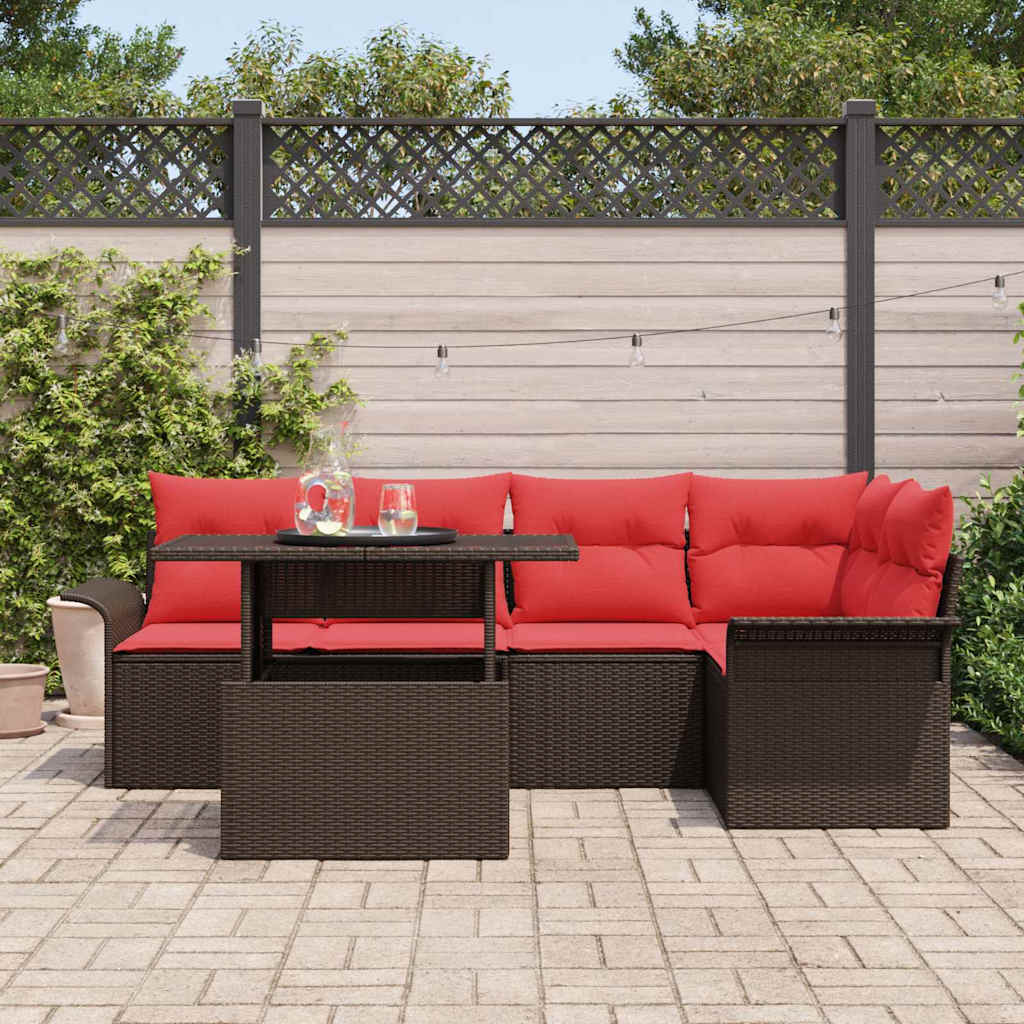 Havesofa Sæt med pude med opbevaring 6 pcs Brun Poly Rattan