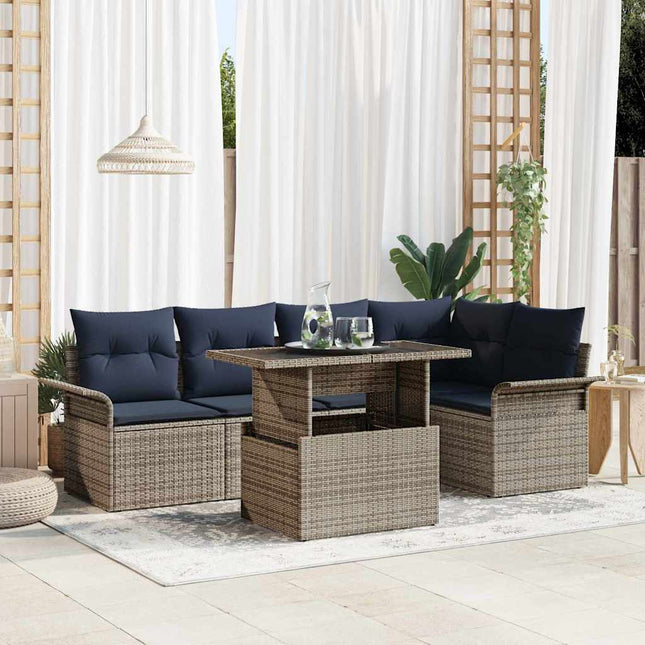Havesofa Sæt med pude med opbevaring 6 pcs Grå Poly Rattan