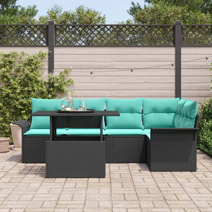 Havesofa Sæt med pude med opbevaring 6 pcs Sort Poly Rattan