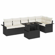 Havesofa Sæt med pude med opbevaring 7 pcs Sort Poly rattan