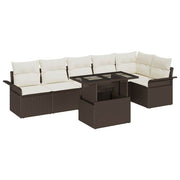 Havesofa Sæt med pude med opbevaring 7 pcs Brun Poly rattan